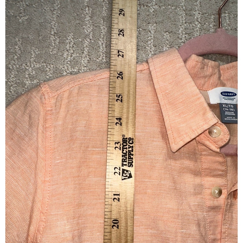 Old Navy Button Down Shirt Kids XL Orange Linen Blend Short Sleeve Casual - Picture 5 of 7